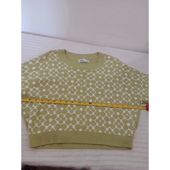 Hollister Women’s M Green White Floral Cropped Sweater Cotton Knit Casual - Picture 10 of 15